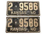 Antique 1940 Kansas License Plate Set