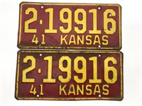 Antique 1941 Kansas License Plate Set