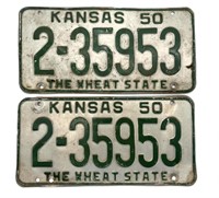 Antique 1950 Kansas License Plate Set