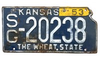 Antique 1951 Kansas License Plate with 1953
