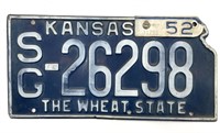 Antique 1951 Kansas License Plate with 1952