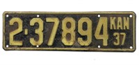 Antique 1937 Kansas License Plate