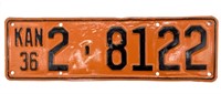Antique 1936 Kansas License Plate