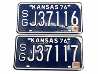 (2) Consecutive Number 1976 Kansas License Plates