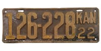 Antique 1922 Kansas License Plate