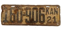 Antique 1921 Kansas License Plate