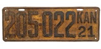 Antique 1921 Kansas License Plate