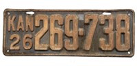 Antique 1926 Kansas License Plate