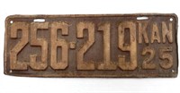 Antique 1925 Kansas License Plate