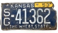 1952 Kansas License Plate with 1953 Renewal
