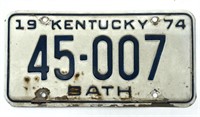 1974 Kentucky License Plate - Bath