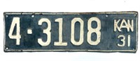 Antique 1931 Kansas License Plate