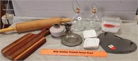 Assorted Items: Pewter, Rolling Pin, Slate, Pyrex