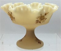 FENTON HAND PAINTED COMPOTE, ARTIST SIGNED, 8in