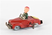 VINTAGE CAR WITH DRIVER TIN LITHO WIND-UP / KEY