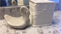 Ceramic Tissue Box Holder and Swan Soap Dish