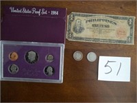 1984 US Mint Proof Set, 1938 Bill, V-Liberty