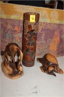 3pc Carved Asian Figures; 18" Vase, Turtle,