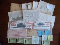 Old Railroad Stocks, Documents, Tickets, Etc