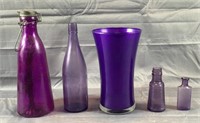 Lot of 5 Purple Colored Glass Pieces