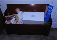 Lot #1068 - Pine toy chest and Qty of toys and