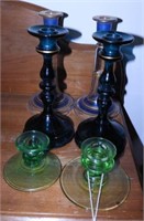 Lot #1069 - (3) pairs of glass candlesticks:
