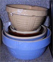 Lot #1092 - (7) Stoneware antique kitchen bowls