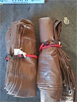 2 Brown plastic tarps, unknown sizes