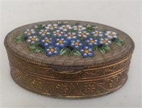 Vintage Embossed Brass and Enamel Snuff Pill Box