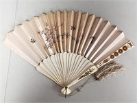 Vtg Spanish Large Cream Hand-Painted Fan