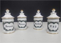 4 Vintage Limoges Apothecary Jars, Marijuana, LSD