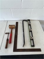 Vintage mallet crowbar level square and more!