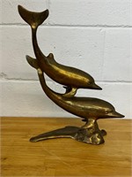 14” tall Vintage Brass Dolphin Dolphins Statue