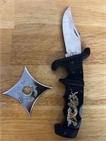 Ninja star and stainless steel knife