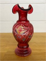 Fenton 1997 Heirloom Italian Cranberry Vase Sign