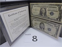 The Blue Seal $1 & $5 Bills Silver Certificates