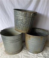 3 galvanized water pails