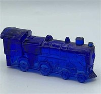 cobalt blue glass locomotive candy container