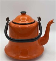 vtg. orange enamelware coffee pot