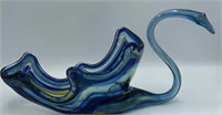 15" cobalt art glass swan planter