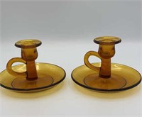 Pair of glass finger candle holders