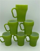 6 fire king lime green mugs