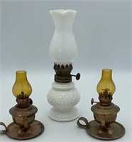 3 1950's miniature oil lamps