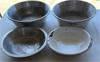 4 graniteware & aluminum wash bowls