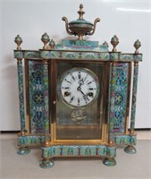 Cloisonne Wind Up Mantle Clock 15"W 18"T