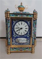 Cloisonne Wind Up Mantle Clock 8.5"W 11.5"T