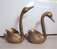 Vintage Brass Swan Planters set of 2