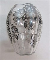 Silver Over Clear Glass Vase 8" Tall