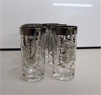 Mid Century Silver over Glass Tumblers set 6