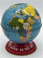 Vintage Globe Bank Ohio Art Co Tin Litho Toy